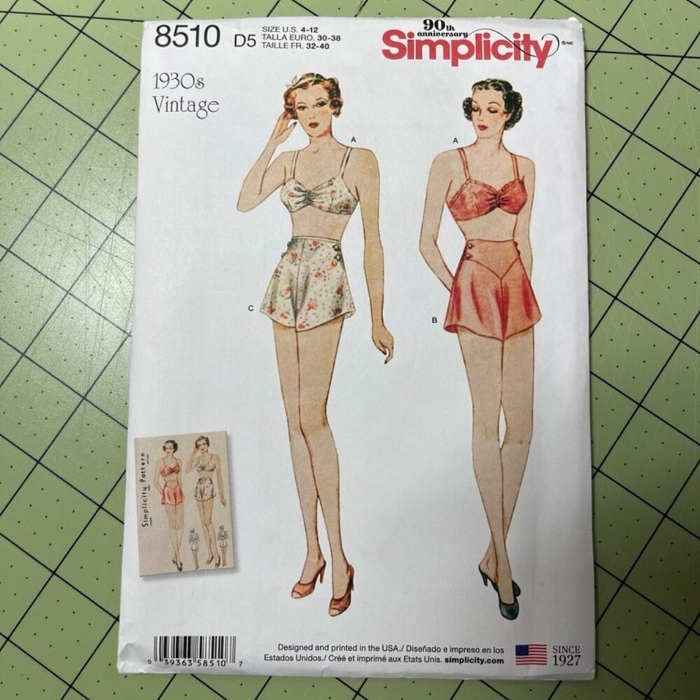 Simplicity 8510 Sz 4-12 RETRO 30s Brassier Tap Pants Bra Crop Lingerie Pat